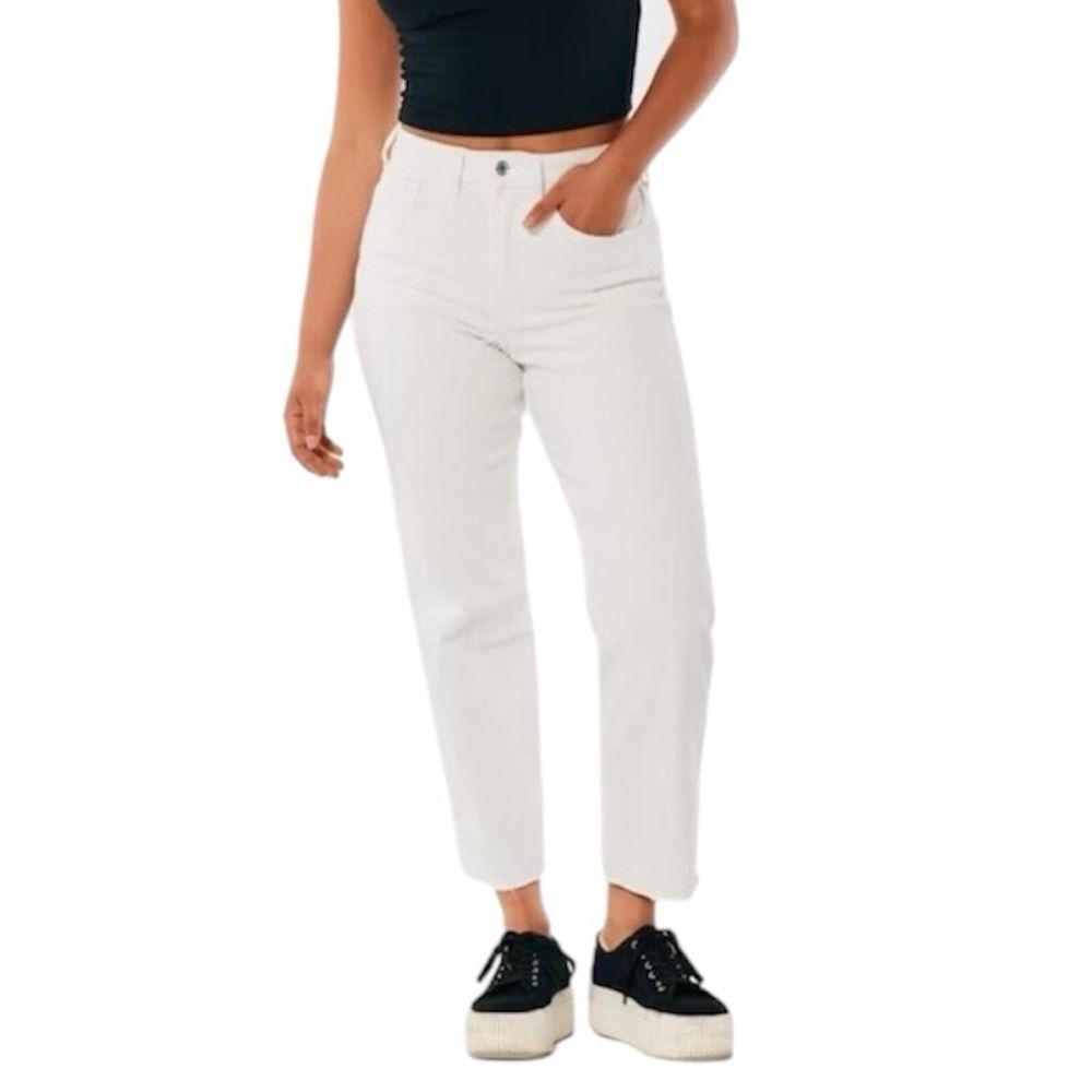 Hollister Ultra High Rise Vintage Straight White Raw Hem Size 1 or 25x 27